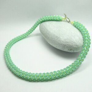 Handwoven Uranium glass Superduo necklace